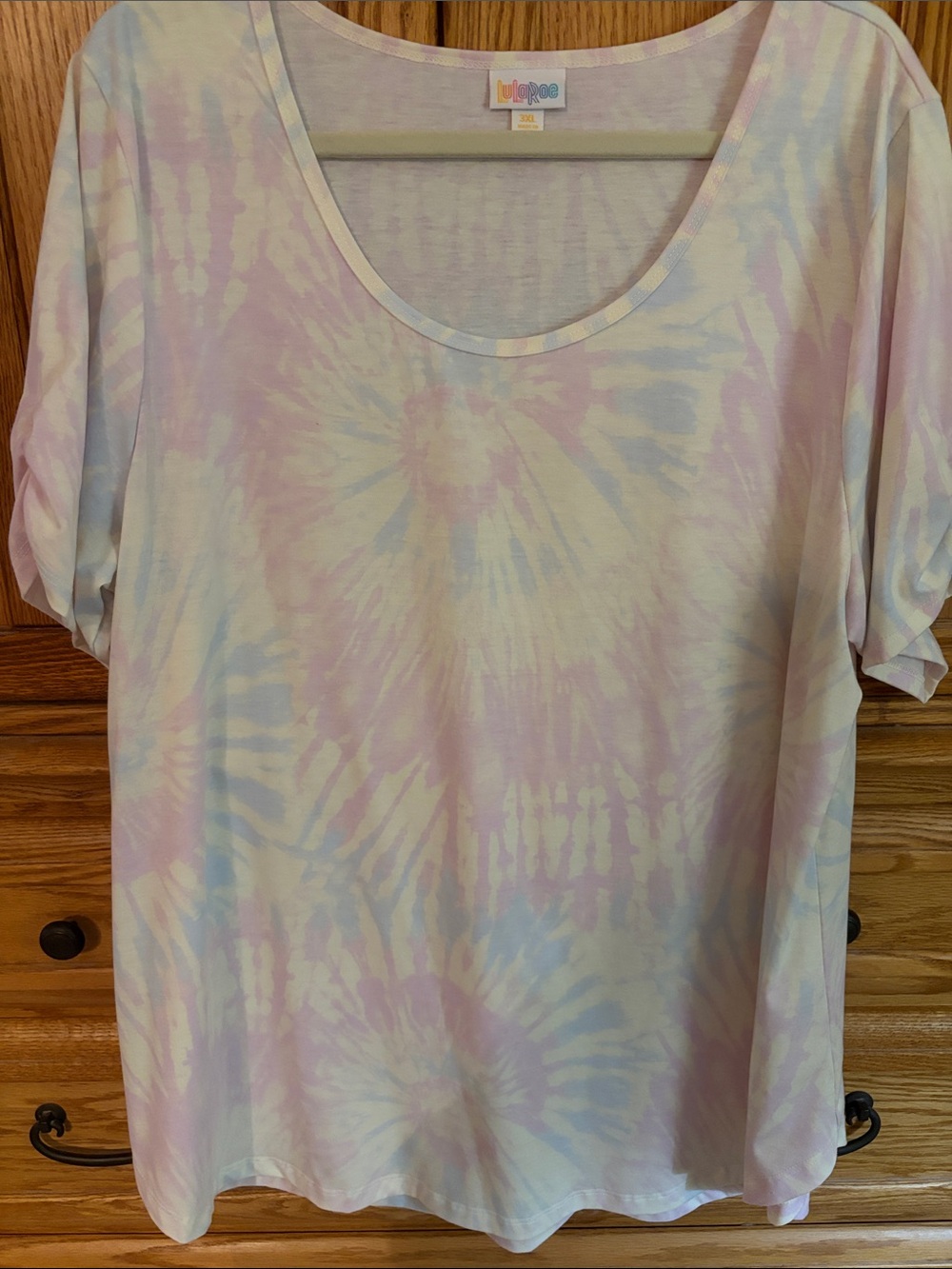 LuLaRoe Pastel Tie-Dye Scoop Neck Short Sleeve Top - Pink, Blue, Cream